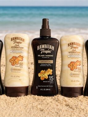 Hawaiian Tropic Sunscreen & Tanning Oil Bundle Lot of 5 SPF 15 & SPF 50